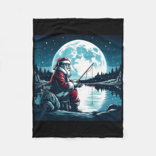 Santa Fishing Christmas Xmas Fisherman Fisher Moon Fleece Blanket