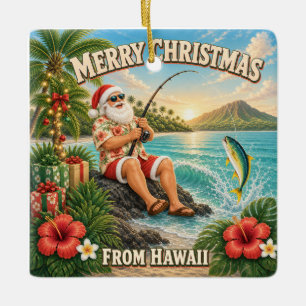 Santa Fishing in Hawaii Shirt Christmas  Ceramic Ornament