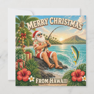 Santa Fishing in Hawaii Shirt Christmas Holiday Card