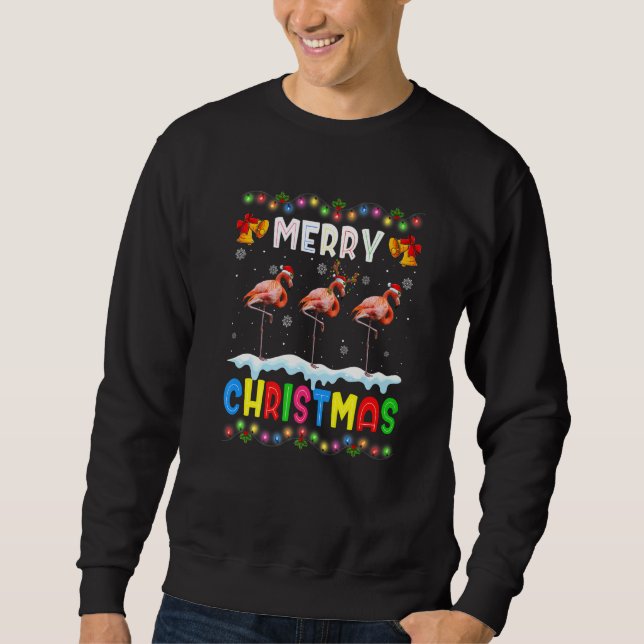 Santa Flamingo Animals Merry Christmas Pajama Sweatshirt (Front)