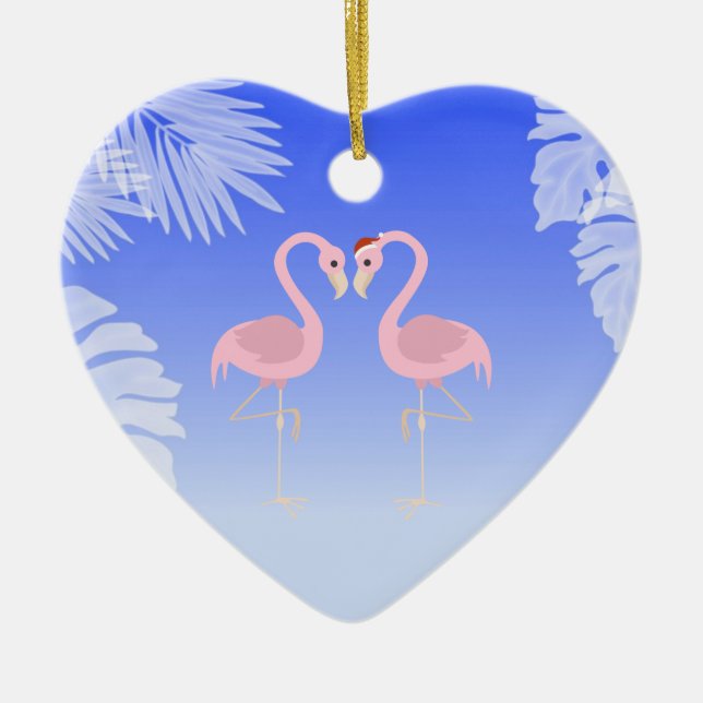 Santa Flamingo Beach Love Christmas Ornament (Front)