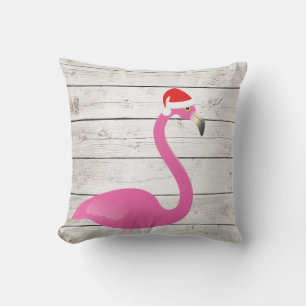 Santa Flamingo Beach Sign Outdoor Pillow