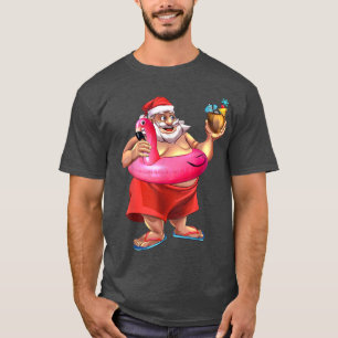 Santa Flamingo Float Pool Party Summer Vacation Bo T-Shirt