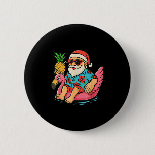 Santa Flamingo Float Summer Vacation Christmas In 6 Cm Round Badge