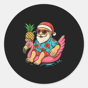 Santa Flamingo Float Summer Vacation Christmas In Classic Round Sticker