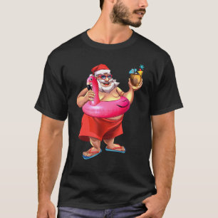 Santa Flamingo Float Sunglasses Pool Party Summer T-Shirt