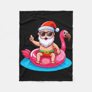Santa Flamingo Floatie Beach Funny Christmas In Ju Fleece Blanket