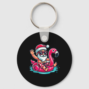 Santa Flamingo Floatie Beach Funny Christmas In Ju Key Ring