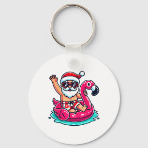 Santa Flamingo Floatie Beach Funny Christmas In Ju Key Ring