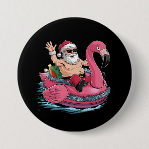 Santa Flamingo Floatie Christmas In July Summer 7.5 Cm Round Badge