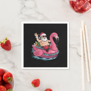 Santa Flamingo Floatie Christmas In July Summer Napkin