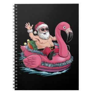 Santa Flamingo Floatie Christmas In July Summer Notebook