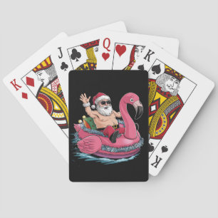 Santa Flamingo Floatie Christmas In July Summer Playing Cards