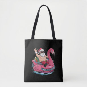 Santa Flamingo Floatie Christmas In July Summer Tote Bag