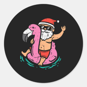 Santa Flamingo Floatie Funny Christmas In July Sum Classic Round Sticker