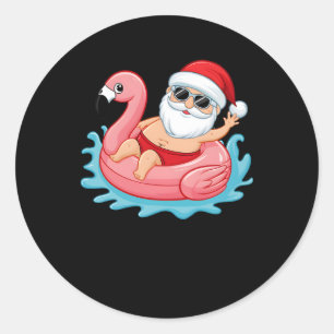 Santa Flamingo Floatie Funny Christmas In July Sum Classic Round Sticker