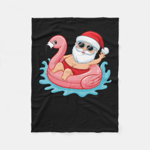 Santa Flamingo Floatie Funny Christmas In July Sum Fleece Blanket