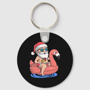 Santa Flamingo Floatie Funny Christmas In July Sum Key Ring