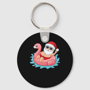 Santa Flamingo Floatie Funny Christmas In July Sum Key Ring