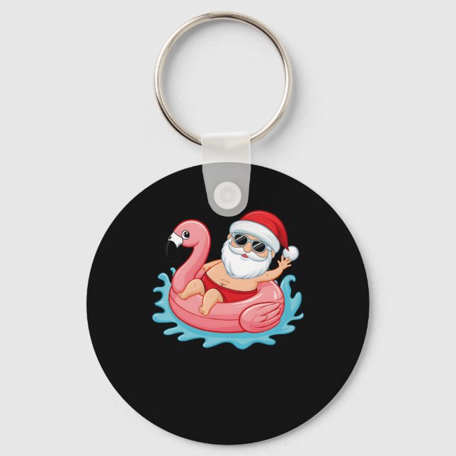 Santa Flamingo Floatie Funny Christmas In July Sum Key Ring (Front)
