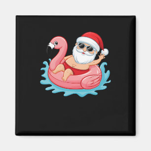 Santa Flamingo Floatie Funny Christmas In July Sum Magnet