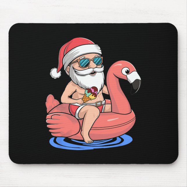 Santa Flamingo Floatie Funny Christmas In July Sum Mouse Pad (Front)