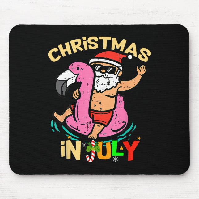 Santa Flamingo Floatie Funny Christmas In July Sum Mouse Pad (Front)
