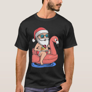 Santa Flamingo Floatie Funny Christmas In July Sum T-Shirt