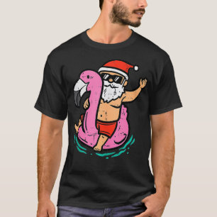 Santa Flamingo Floatie Funny Christmas In July Sum T-Shirt