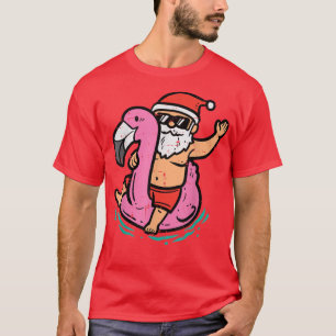 Santa Flamingo Floatie Funny Christmas In July Sum T-Shirt