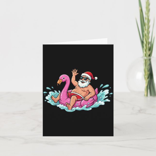 Santa Flamingo Floatie Summer Summer Xmas Men Card (Front)