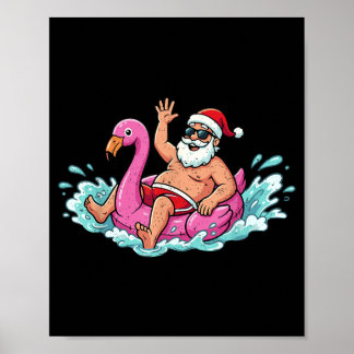 Santa Flamingo Floatie Summer Summer Xmas Men Poster