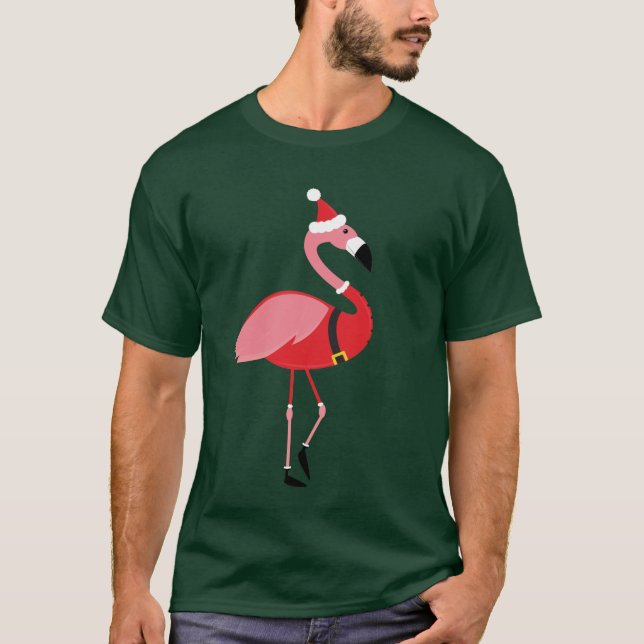 Santa Flamingo Fun Christmas T-Shirt (Front)