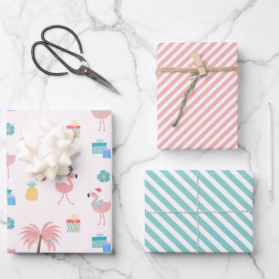 Santa Flamingo Pattern Fun Pink Tropical Christmas Wrapping Paper Sheet