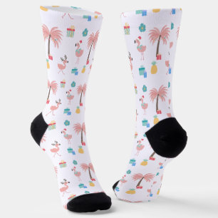 Santa Flamingo Pattern Fun Tropical Christmas Socks