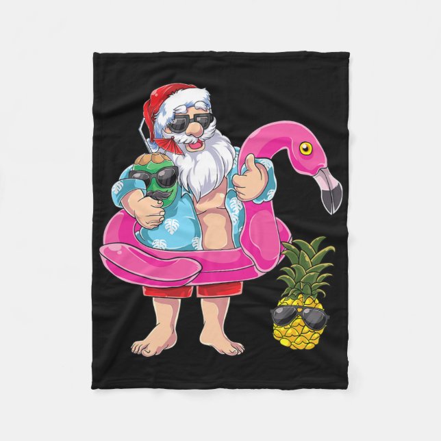 Santa Flamingo Pineapple Beach Holiday Christmas I Fleece Blanket (Front)