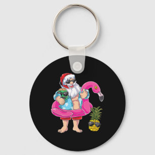 Santa Flamingo Pineapple Beach Holiday Christmas I Key Ring
