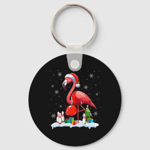 Santa Flamingo Playing Bowling Xmas Player Lover K Key Ring