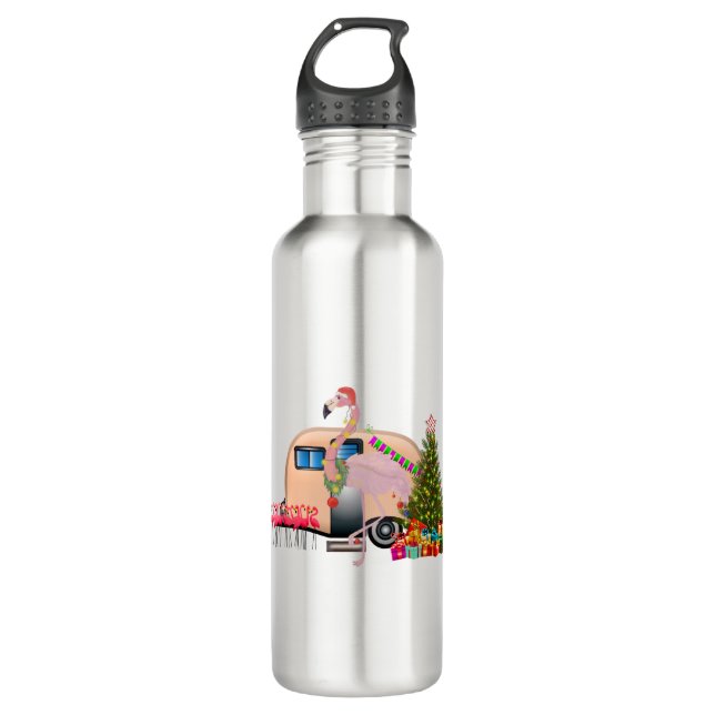 santa flamingo trailer 710 ml water bottle (Front)
