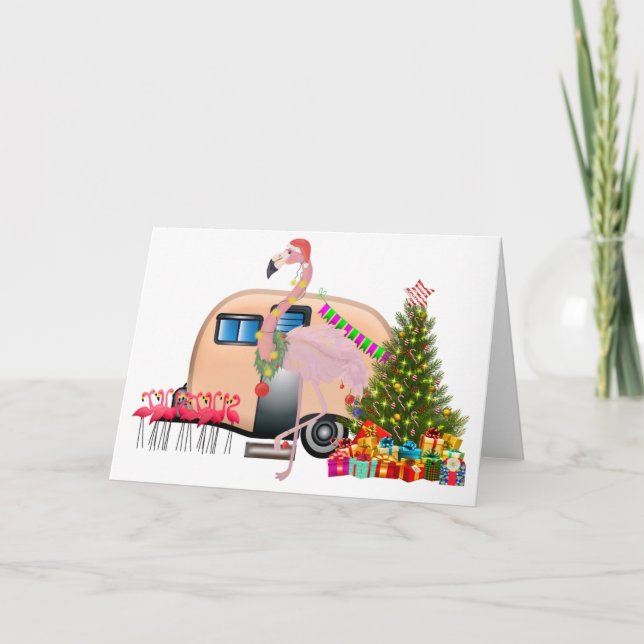 santa flamingo trailer holiday card (Front)