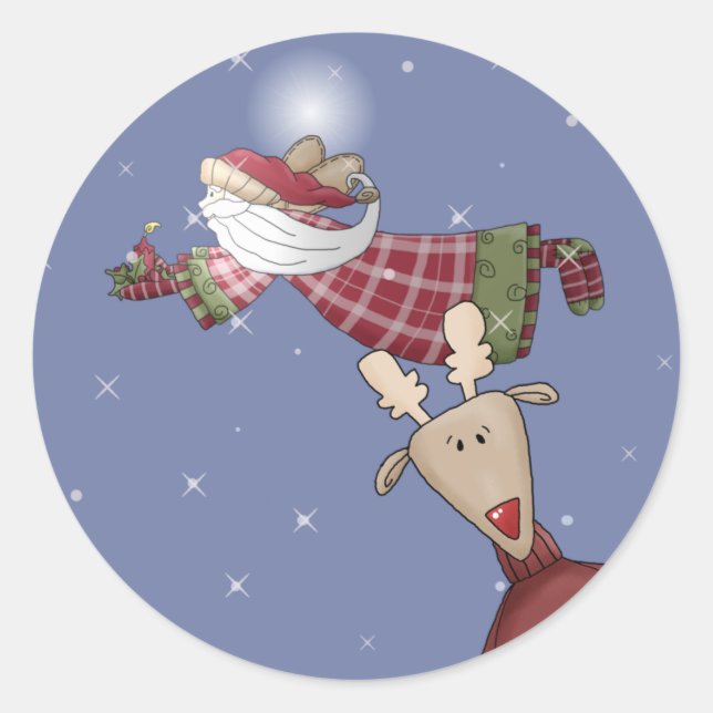 Santa Flies Classic Round Sticker (Front)