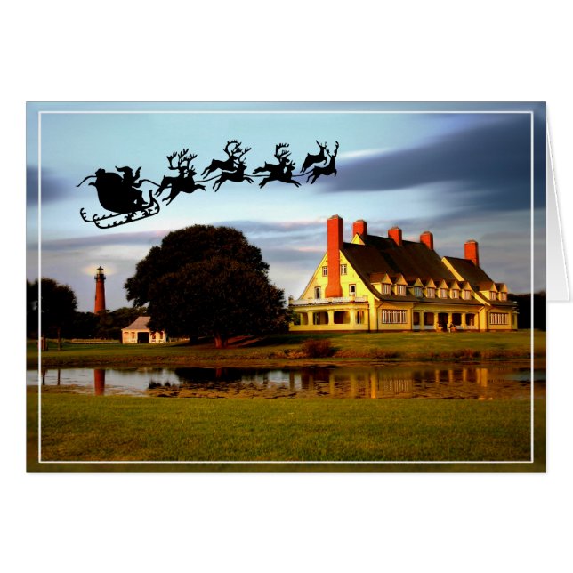 Santa Flies Over The Whalehead Club And  Lighth (Front Horizontal)