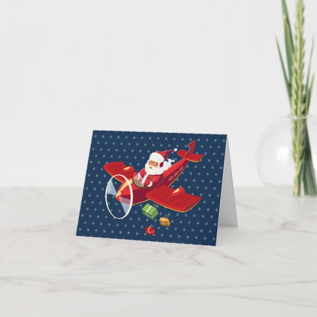 Santa Flying Aeroplane Greeting Card (Front)