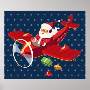 Santa Flying Aeroplane Poster