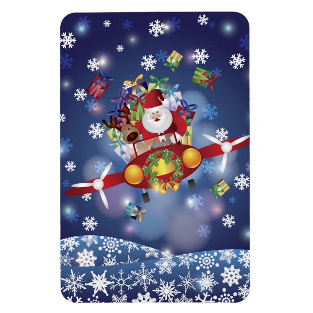 Santa Flying Aeroplane Premium Flexi Magnet (Vertical)