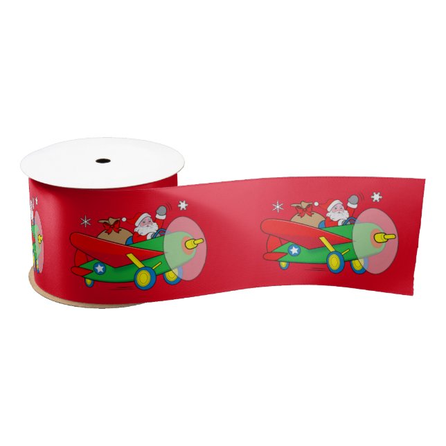 Santa Flying Aeroplane with Gifts 3" Satin Ribbon (Spool)