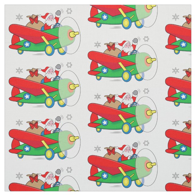 Santa Flying Aeroplane with Gifts Fabric (Swatch)