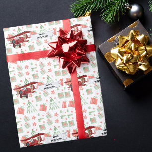 Santa Flying Airplane,First Christmas Personalized Wrapping Paper