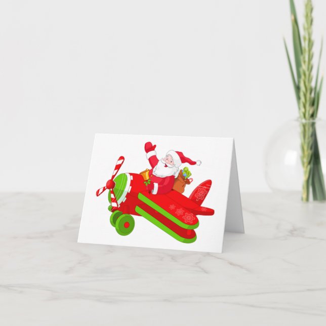 Santa Flying Airplane Greeting Card (Front)