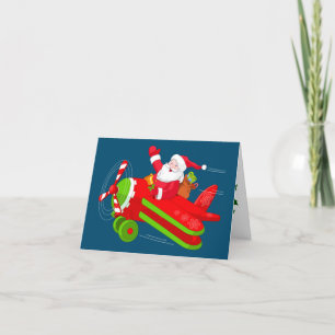 Santa Flying Airplane Merry Christmas Card